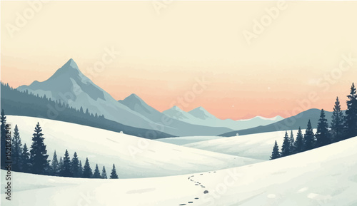 Картината върху платно Vintage-style snowy hills with grainy noise, abstract dotted mountain range and pointillist grunge texture overlay