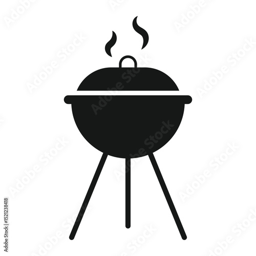 Black silhouette barbecue grill with smoke vector illustration. BBQ PNG