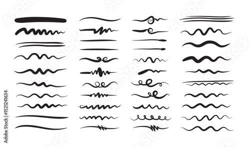 Collection of hand drawn decorative line dividers with different shapes and designs