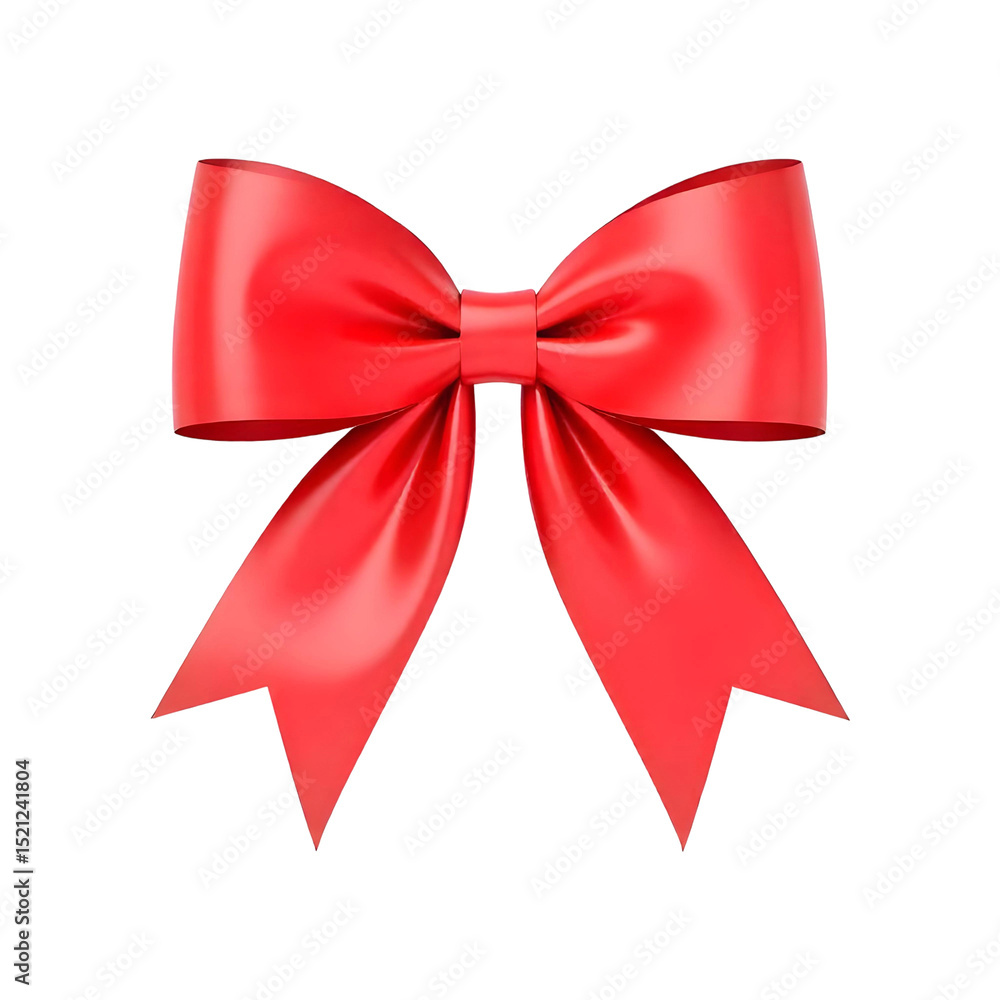Fototapeta premium A red ribbon bow with two tails, isolated on a png background