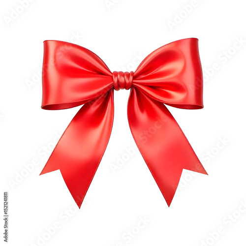 A  red ribbon bow with two tails, isolated on a  png background