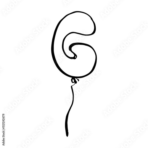 Letter G as balloon ink whimsical sketch vector isolated on white background for graphic design personalized gifts monogrammed