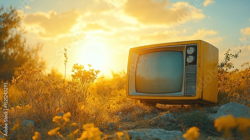 Vintage Television on Yellow Background