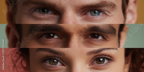 Diverse eye close-ups of two male and one female adults