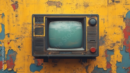 Vintage Television on Yellow Background