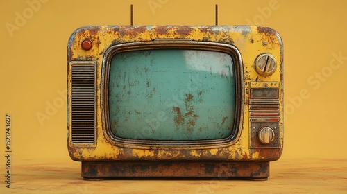 Vintage Television on Yellow Background