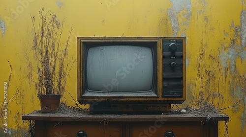 Vintage Television on Yellow Background