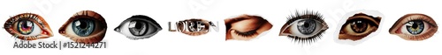 PNG collection of diverse eyes arranged in a linear collage.