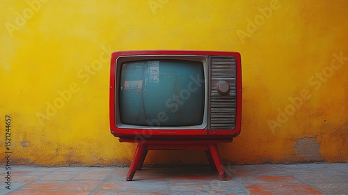 Vintage Television on Yellow Background