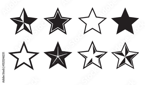 A collection of black star silhouette designs in various styles and outlines