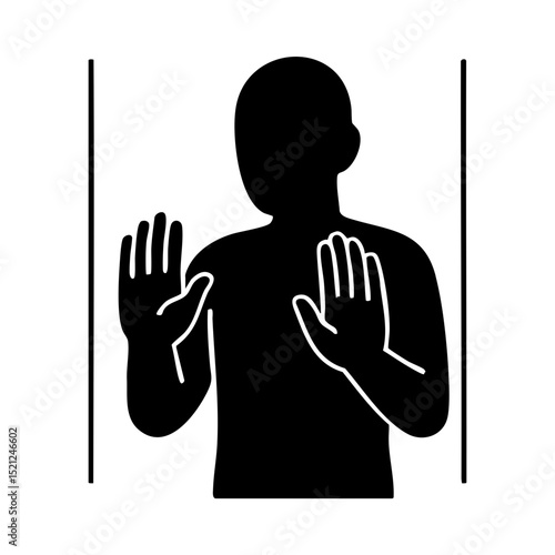 Black silhouette of person behind invisible wall