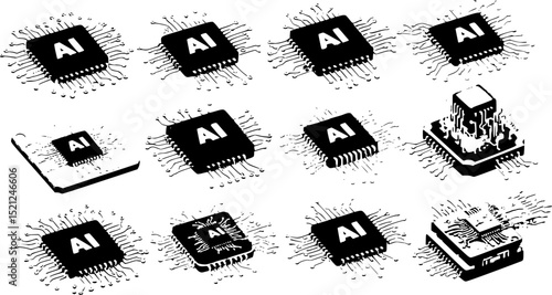 ai artificial intelligence computer processor chip circuit 3d icon illustration render design
