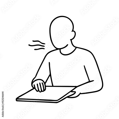 Line drawing of person exhaling in relief