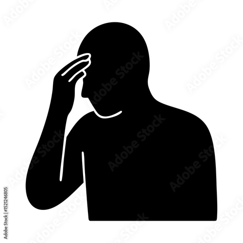 Silhouette of person touching forehead thinking