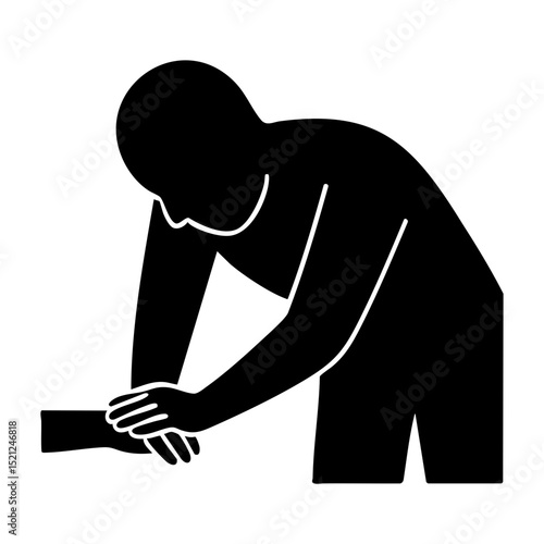 Silhouette of person leaning forward in fatigue