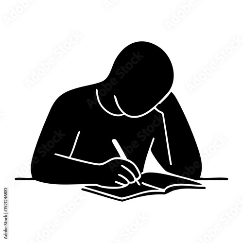 Silhouette of person writing in a notebook