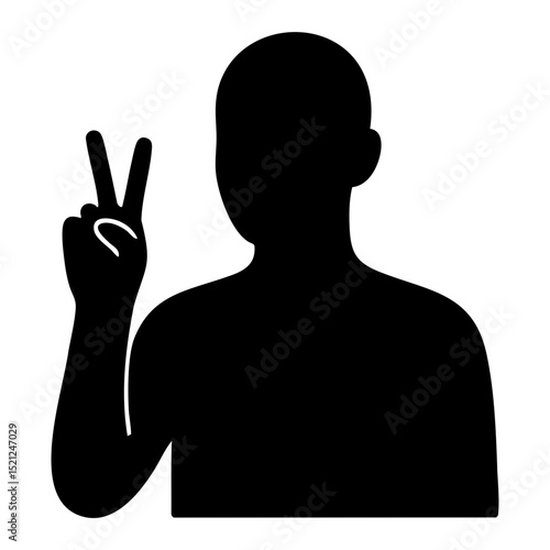 Silhouette person showing peace hand sign