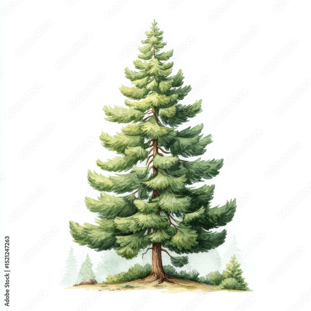 Fototapeta premium Beautiful tall evergreen tree in a serene natural setting with soft foliage against a light background