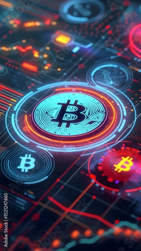 futuristic bitcoin trading interface,Bitcoin digital interface in glowing fintech dashboard, futuristic bitcoin digital interface for crypto trading, neon bitcoin digital interface design blockchain