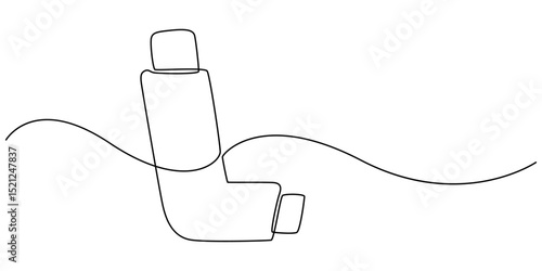 Single one line drawing an inhaler. Medical equipment concept. Continuous line draw design graphic vector illustration, Inhaler for asthmatics, salbutamol, Asthma inhaler, medical supplies, equipment.