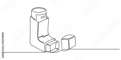 Single one line drawing an inhaler. Medical equipment concept. Continuous line draw design graphic vector illustration, Inhaler for asthmatics, salbutamol, Asthma inhaler, medical supplies, equipment.