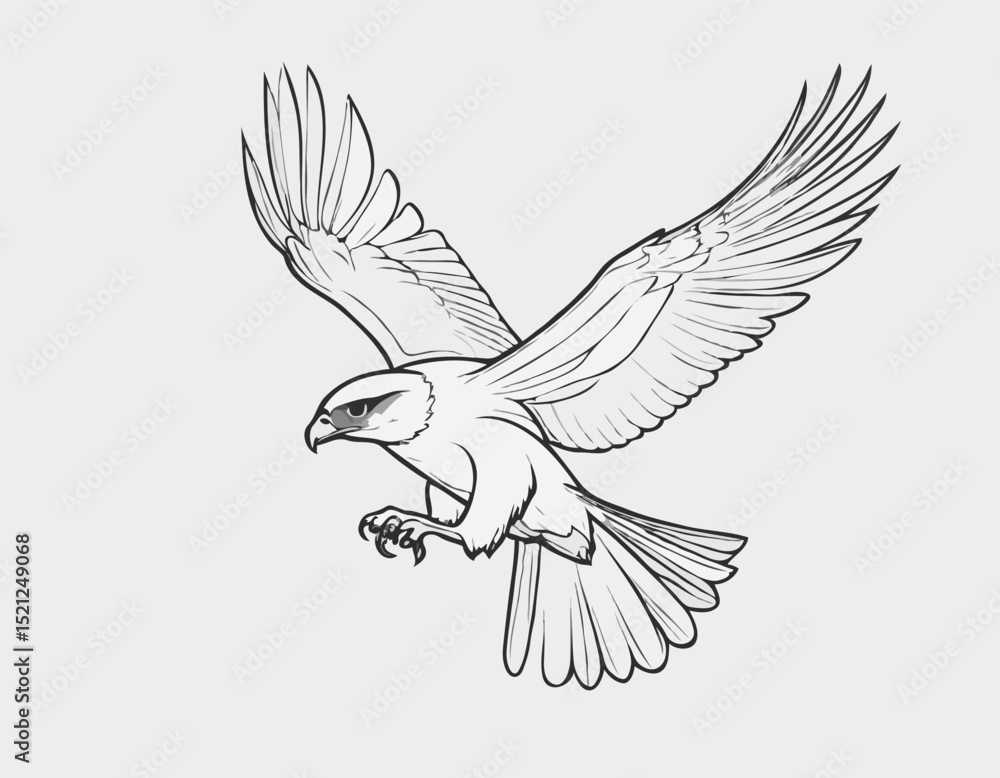 Obraz premium Soaring Falcon Line Art Drawing in Dynamic Flight Pose
