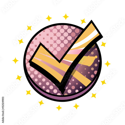 Vector image of a comic book style check mark on transparent background  