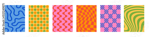 Set of Abstract vertical geometric backgrounds with colorful shapes and forms. Trendy vector illustration in style retro