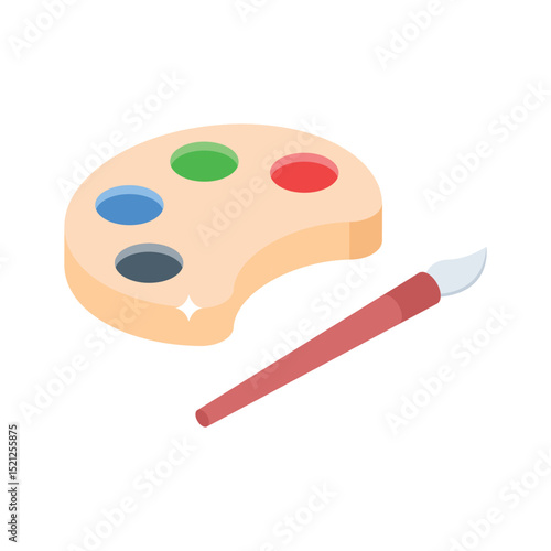 A modern isometric icon of color art palette and brush