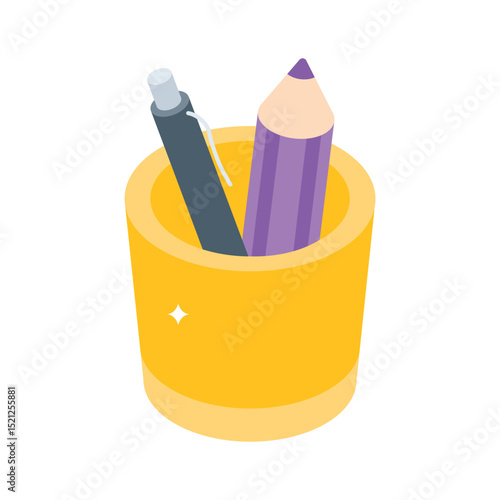 Easy to edit isometric style icon of stationery holder