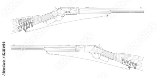 Two guns are shown in a black and white drawing. The guns are positioned in a way that they appear to be pointing at each other. Scene is tense and confrontational