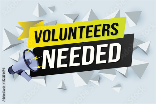 Volunteers needed word concept vector illustration with lines 3d style for social media landing page, template, ui, web, mobile app, poster, banner, flyer, background, gift card, coupon, label 