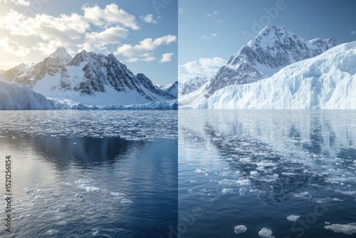 Wallpaper Mural Dramatic polar ice extent comparison visualization showing historical versus current arctic coverage with scientific data highlighting climate change transformation under natural polar lighting Torontodigital.ca