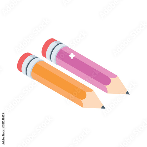 Editable isometric icon of graphite lead pencils