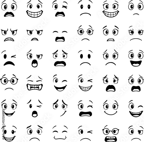 Cartoon retro faces. Vintage emotional face with mascot characters funny faces , eyes and mouths elements