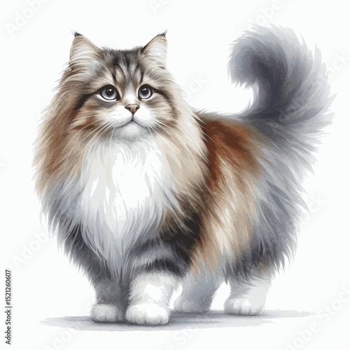 Wildwood Watercolor Whiskers Cat Siberian isolated watercolor vector illustration svg