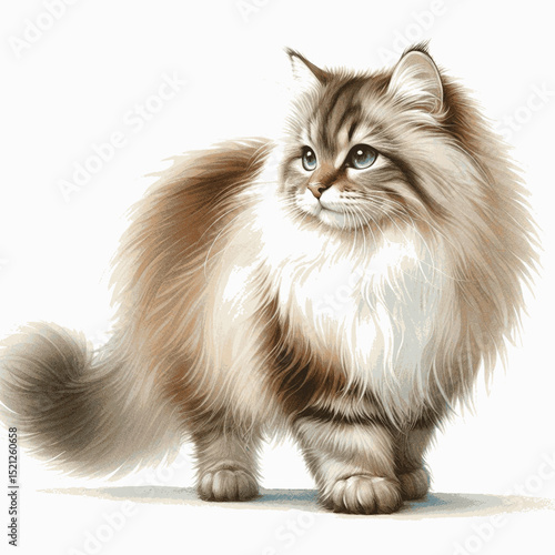 Northern Plush Wash Cat Siberian isolated watercolor vector illustration svg