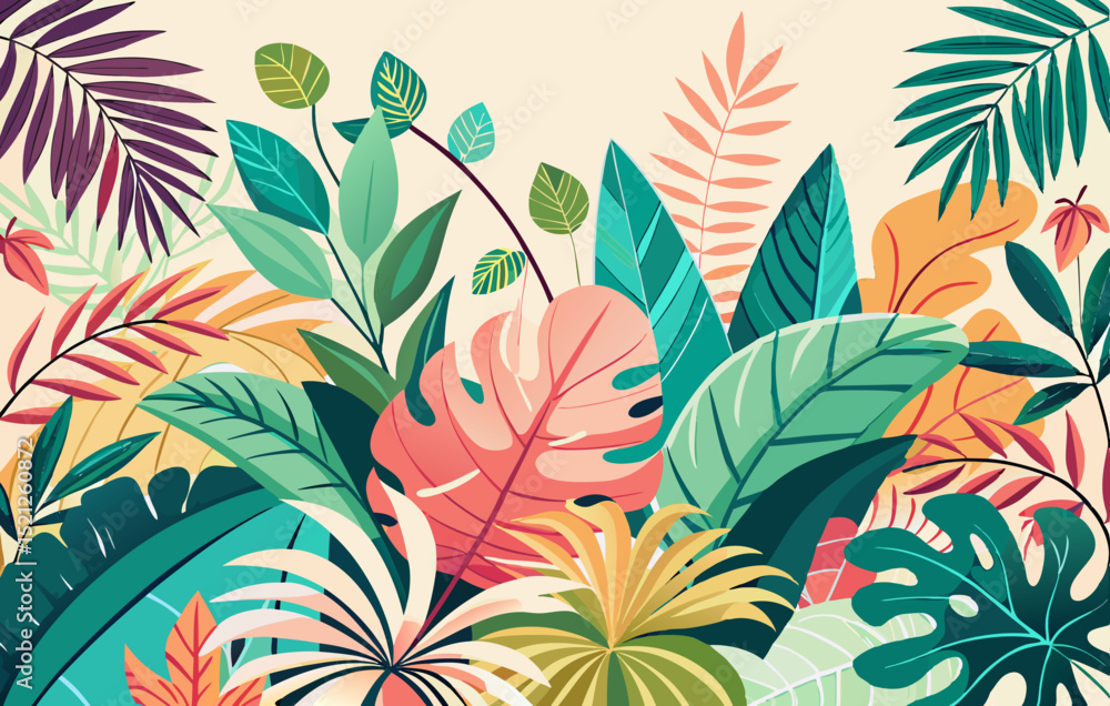 tropical jungle leaves background illustration with colorful exotic foliage
tropical jungle leaves background illustration with colorful exotic foliage