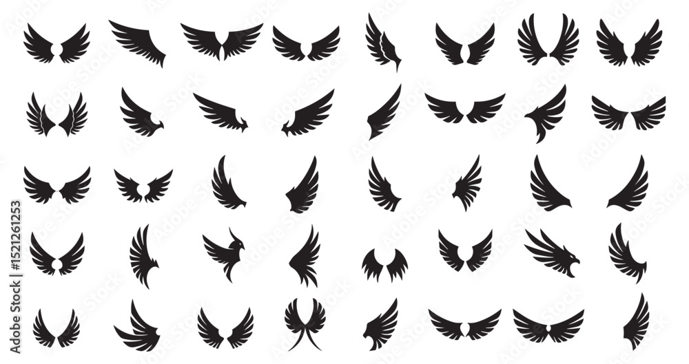 Fototapeta premium Vector Silhouette Wing Icons Collection
