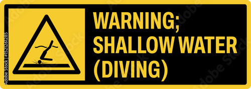 warning safety signs v3 uppercase text_warning ; shallow water (diving) landscape size 1/2 a4,a3,a2,a1	