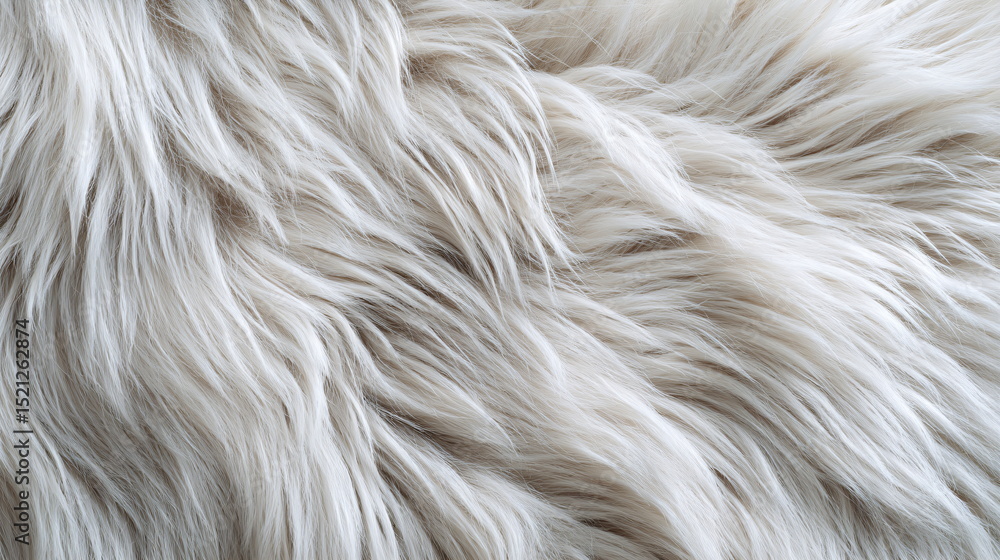Fototapeta premium Close up of white faux fur texture, fluffy fabric backdrop for design element or creative use as background