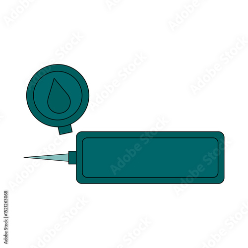 Open disposable lancet with a visible needle and detached cap showing a blood drop symbol. Used for finger pricking to obtain blood for glucose testing. Concept of diabetes mellitus, chronic illness.