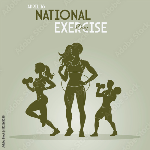 National exercise day illustration featuring people silhouettes in various fitness activities.