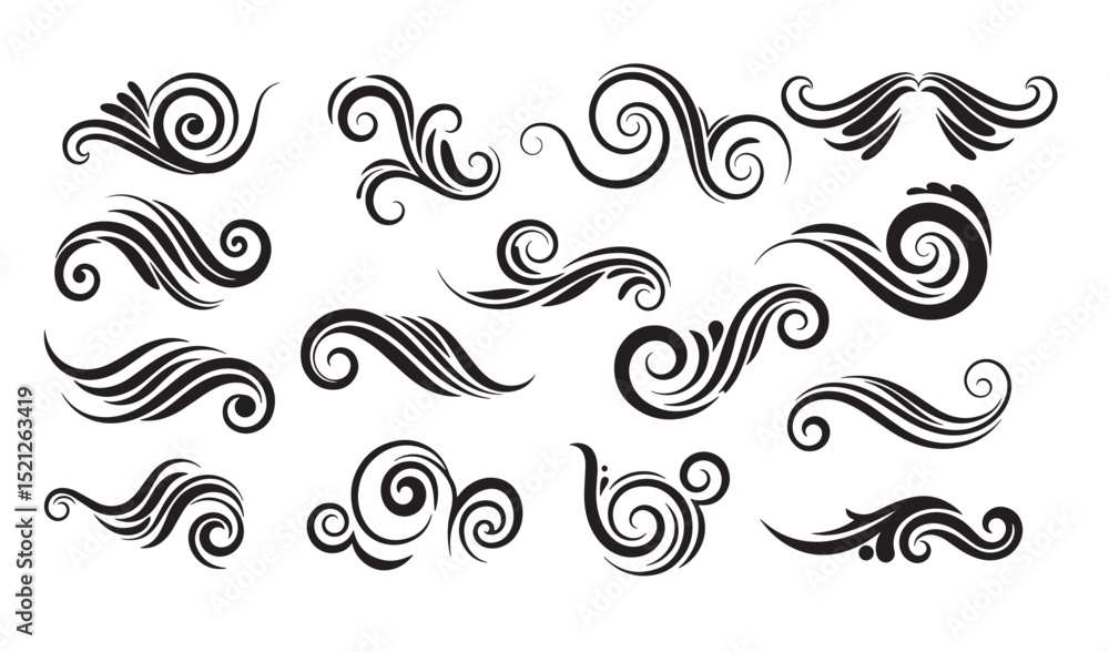 Decorative swirls and flourishes silhouette design elements for elegant vector graphics Decorative swirls and flourishes silhouette design elements for elegant vector graphics