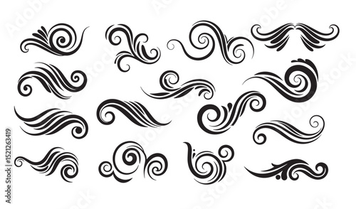 Decorative swirls and flourishes silhouette design elements for elegant vector graphics