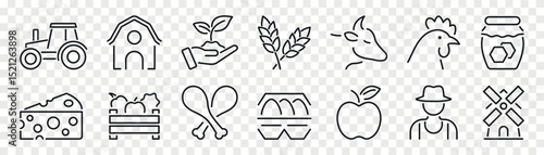Farm outline vector icon set