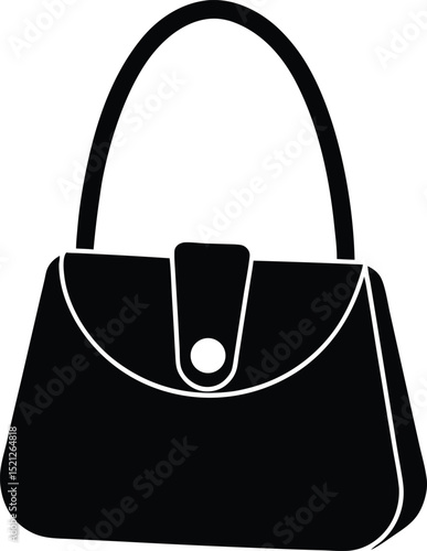 Classic black handbag icon in bold silhouette with shoulder strap and white background
