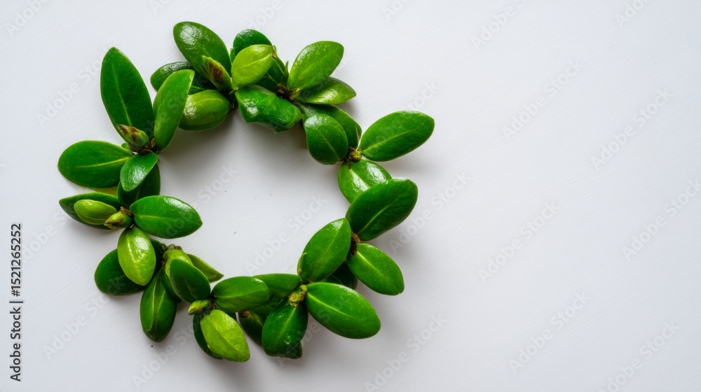 Green Leaves Circular Arrangement for Natural Decor, Eco-Friendly Design, and Organic Aesthetic in Minimalist Style Green Leaves Circular Arrangement for Natural Decor, Eco-Friendly Design, and Organic Aesthetic in Minimalist Style