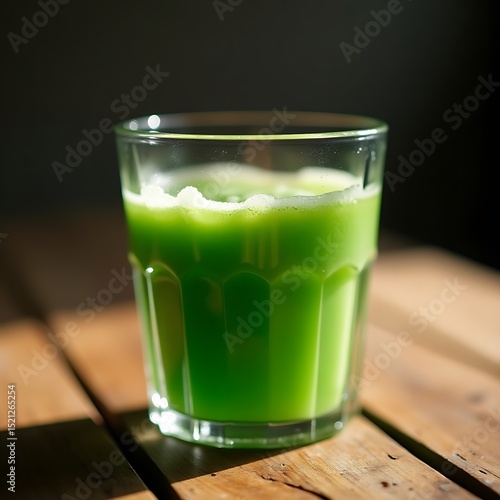 Wallpaper Mural Drinking Green Juice in Glass on Wooden Table Torontodigital.ca