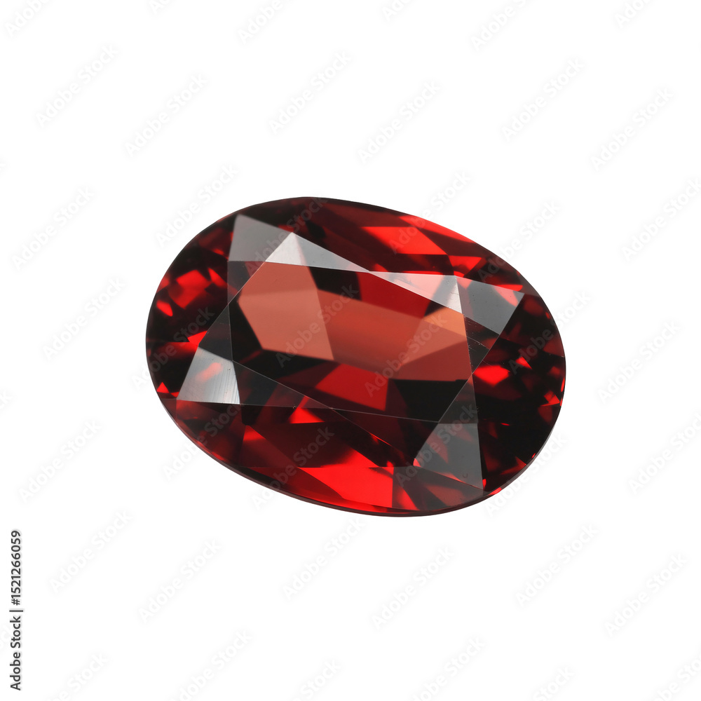 Red garnet gemstone cut in oval shape with brilliant facets isolated on transparent background. Red garnet gemstone cut in oval shape with brilliant facets isolated on transparent background.